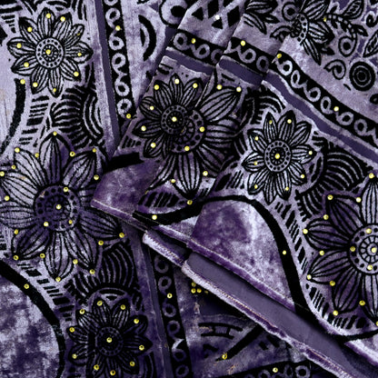 Indian Vintage Dupatta Purple Long Stole velvet Brasso Scarves Veil Hijab Wrap Floral Boho
