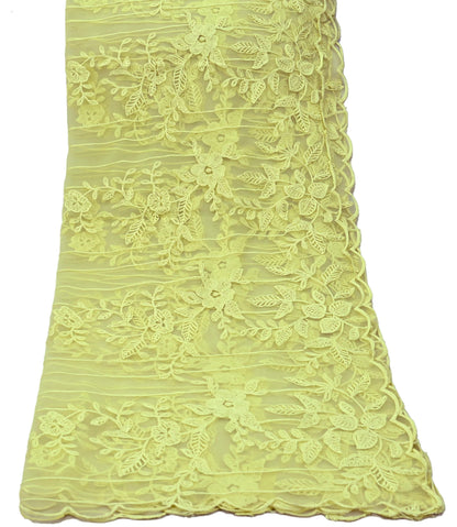 Indian Vintage Dupatta Yellow Long Stole Organza Hand Embroidered Indian Scarves Veil Zari Soft Floral Design