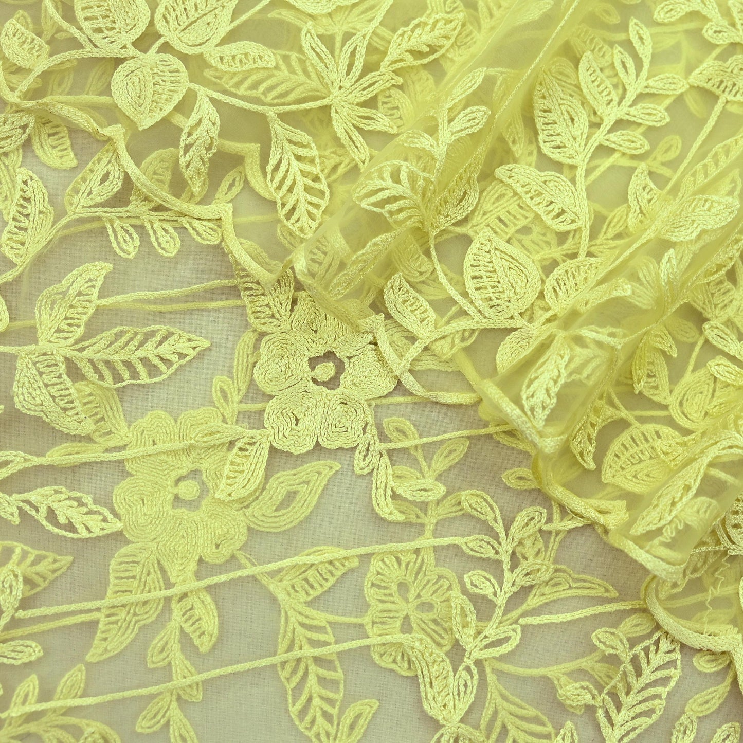 Indian Vintage Dupatta Yellow Long Stole Organza Hand Embroidered Indian Scarves Veil Zari Soft Floral Design