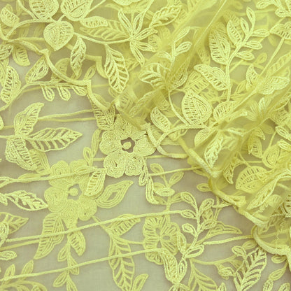 Indian Vintage Dupatta Yellow Long Stole Organza Hand Embroidered Indian Scarves Veil Zari Soft Floral Design