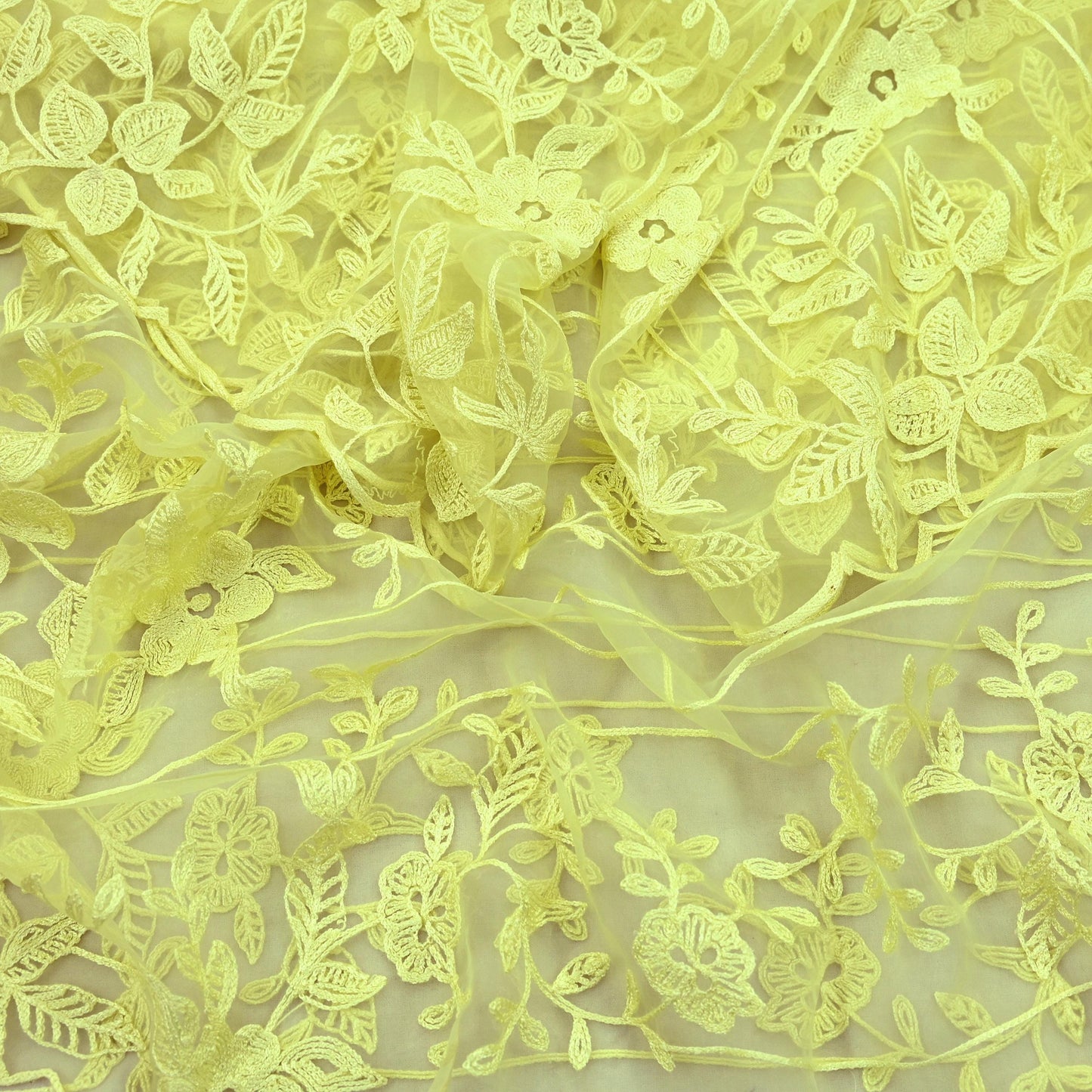 Indian Vintage Dupatta Yellow Long Stole Organza Hand Embroidered Indian Scarves Veil Zari Soft Floral Design