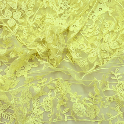 Indian Vintage Dupatta Yellow Long Stole Organza Hand Embroidered Indian Scarves Veil Zari Soft Floral Design