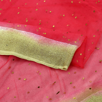 Indian Vintage Dupatta Red Long Stole Organza Woven Hand Painted Scarves Veil Zari Soft Floral Design