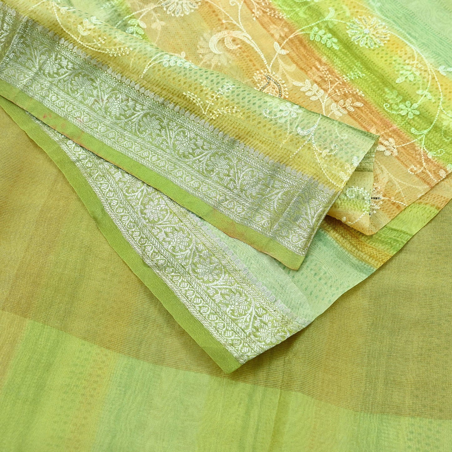 Indian Vintage Multi Heavy Saree Hand Embroidered Pure Organza Silk Indian Sari Fabric 5Yard Ethnic Floral Zari Dress making Crafting
