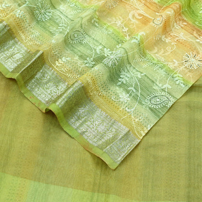 Indian Vintage Multi Heavy Saree Hand Embroidered Pure Organza Silk Indian Sari Fabric 5Yard Ethnic Floral Zari Dress making Crafting