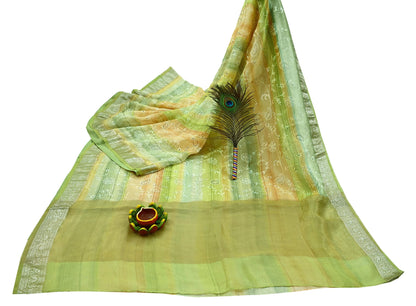 Indian Vintage Multi Heavy Saree Hand Embroidered Pure Organza Silk Indian Sari Fabric 5Yard Ethnic Floral Zari Dress making Crafting