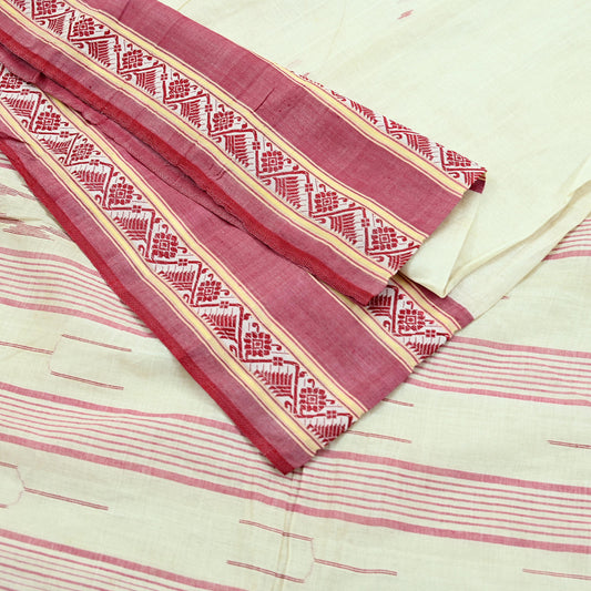 Indian Vintage Sari Ivory Pure Cotton Bengali Handloom Tant Sarees Craft Fabric 5Yd Sewing Soft Crafting Dress making Upcycle Quilting