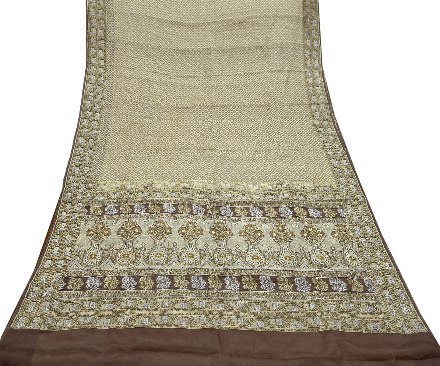 Indian Vintage Sari Brown 100% Pure Silk Hand Woven Sarees Craft Fabric 5Yd Ethnic Sewing Dress making Crafting Quilting Upcycle
