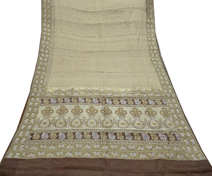 Indian Vintage Sari Brown 100% Pure Silk Hand Woven Sarees Craft Fabric 5Yd Ethnic Sewing Dress making Crafting Quilting Upcycle