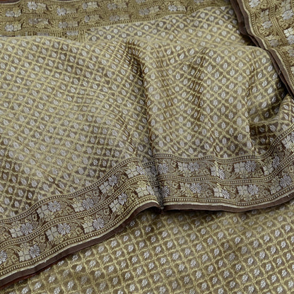 Indian Vintage Sari Brown 100% Pure Silk Hand Woven Sarees Craft Fabric 5Yd Ethnic Sewing Dress making Crafting Quilting Upcycle