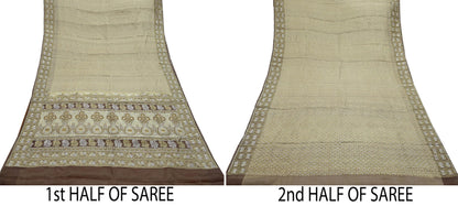 Indian Vintage Sari Brown 100% Pure Silk Hand Woven Sarees Craft Fabric 5Yd Ethnic Sewing Dress making Crafting Quilting Upcycle