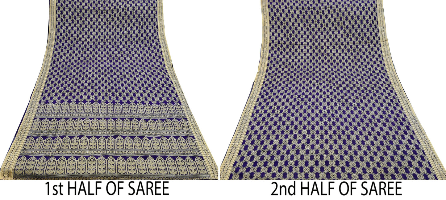 Indian Vintage Sari Purple Pure Cotton Hand Woven Sarees Craft Fabric 6yd Ethnic Floral Crafting Upcycle Quilting Dress Making Quilting