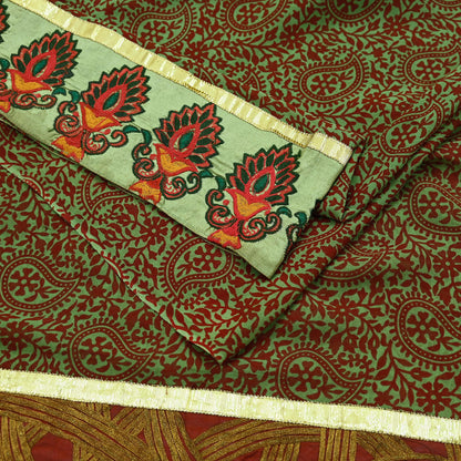 Indian Vintage Green Saree Pure Georgette Silk Hand Embroidered Sari Craft Fabric 5Yd Ethnic Soft Dress making Crafting Quilting