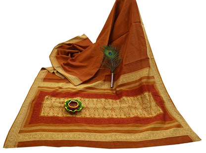 Indian Vintage Saree Mustard 100% Pure Silk Hand Woven Sari Craft Fabric 5Yd Ethnic Floral Dress making Crafting Upcycle Quilting Bollywood