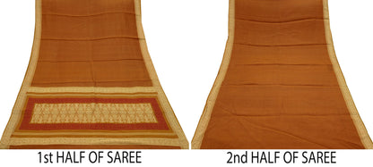 Indian Vintage Saree Mustard 100% Pure Silk Hand Woven Sari Craft Fabric 5Yd Ethnic Floral Dress making Crafting Upcycle Quilting Bollywood