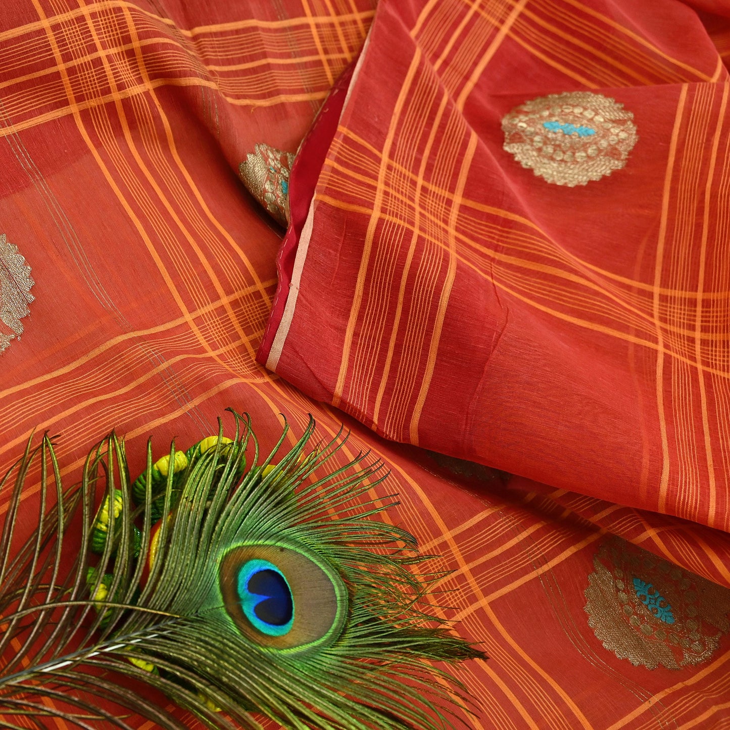 Indian Vintage Sari Orange Pure Cotton Hand Woven Sarees Craft Fabric 5Yd Sewing Soft Crafting Dress making Upcycle Quilting Zari