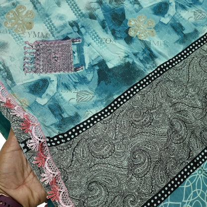 Indian Vintage Sari Blue Pure Crepe Silk Printed Saree 5yd Sewing Floral Soft Craft Fabric Wrap Dress making Crafting Quilting