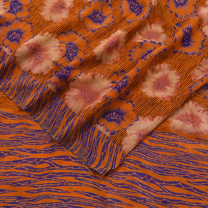 Indian Vintage Sari Orange Pure Georgette Silk Printed Sarees 6Yd Craft Fabric Sewing Quilting Dress making Crafting Dress Designing