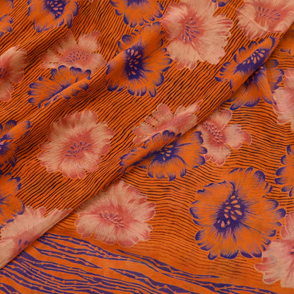 Indian Vintage Sari Orange Pure Georgette Silk Printed Sarees 6Yd Craft Fabric Sewing Quilting Dress making Crafting Dress Designing