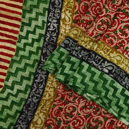 Women Vintage Sari Beige & red Pure Georgette Silk Block Printed Saree Craft Fabric Sewing 5Yd Soft Light Sari Dress Making Quilting