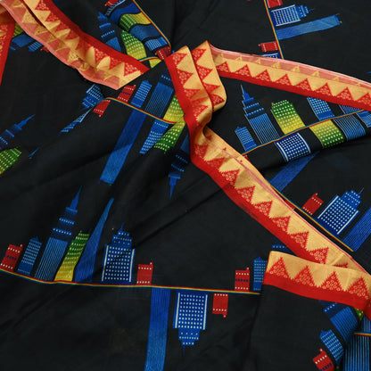 Indian Vintage Sari Black Printed Pure Silk Sarees Craft Fabric 6yd Sewing Floral Soft Dress Designing  for Crafting Quilting Upcycle Wrap