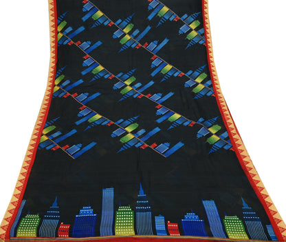 Indian Vintage Sari Black Printed Pure Silk Sarees Craft Fabric 6yd Sewing Floral Soft Dress Designing  for Crafting Quilting Upcycle Wrap