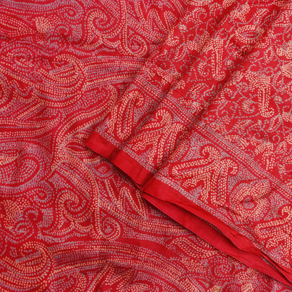 Indian Vintage Sari Red 100% Pure Silk Printed Saree Craft Fabric 6yd Sewing DressMaking  Soft Floral Crafting Quilting Upcycle