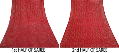Indian Vintage Sari Red 100% Pure Silk Printed Saree Craft Fabric 6yd Sewing DressMaking  Soft Floral Crafting Quilting Upcycle