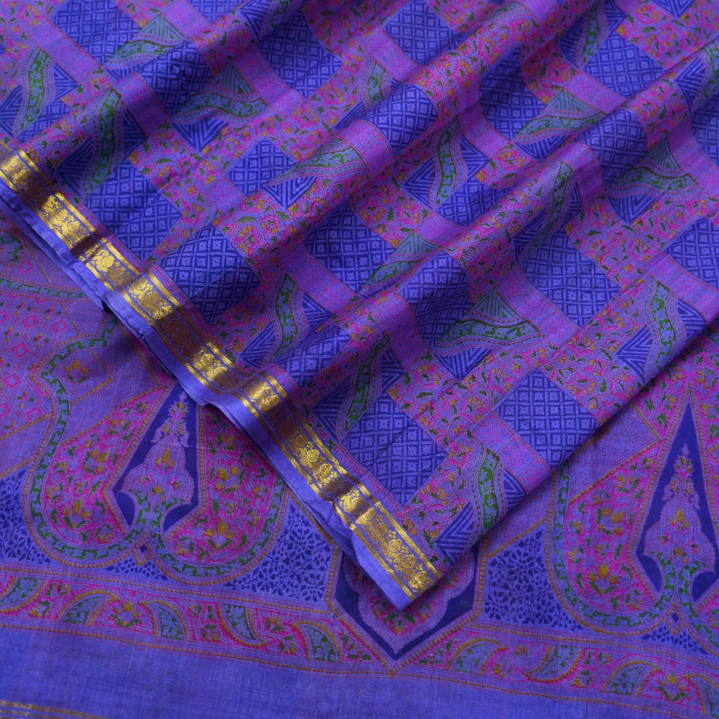 Indian Vintage Sari Purple Pure Silk Woven Printed Saree Craft Fabric 6yd Sewing DressMaking Soft Woven Border Crafting Upcycle Quilting