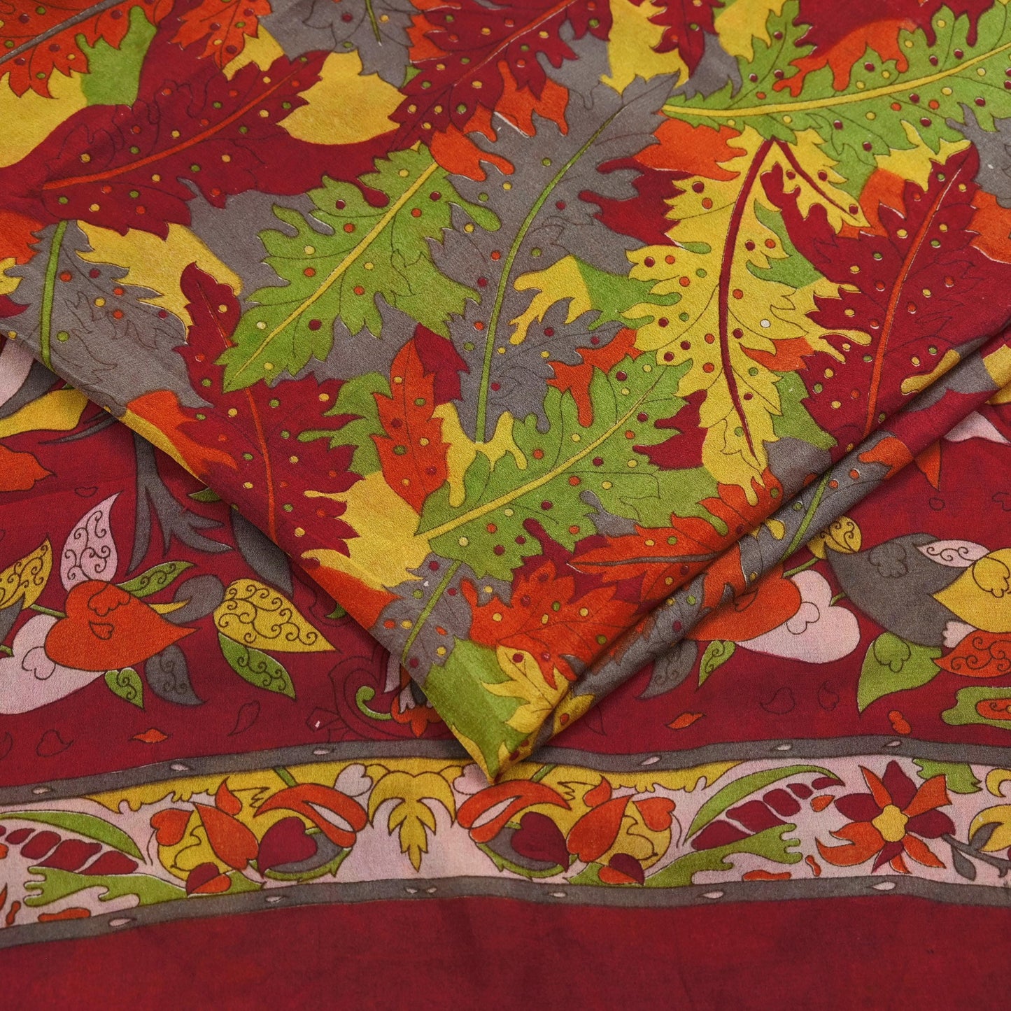 Indian Vintage Sari Red 100% Pure Silk Printed Saree Craft Fabric 6yd Sewing DressMaking  Soft Abstract Crafting Quilting Upcycle