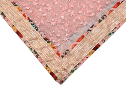 Indian Vintage Peach Dupatta Net Mesh Long Stole Hand Embroidered Scarves Veil Scarf Wrap Party wear
