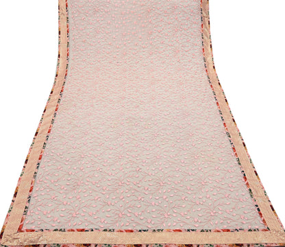 Indian Vintage Peach Dupatta Net Mesh Long Stole Hand Embroidered Scarves Veil Scarf Wrap Party wear