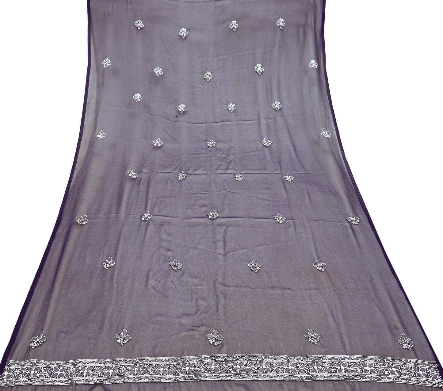 Indian Vintage Dupatta Purple Pure Georgette silk Long Stole Hand Embroidered Chikankari Stole Floral Scarf Scarves