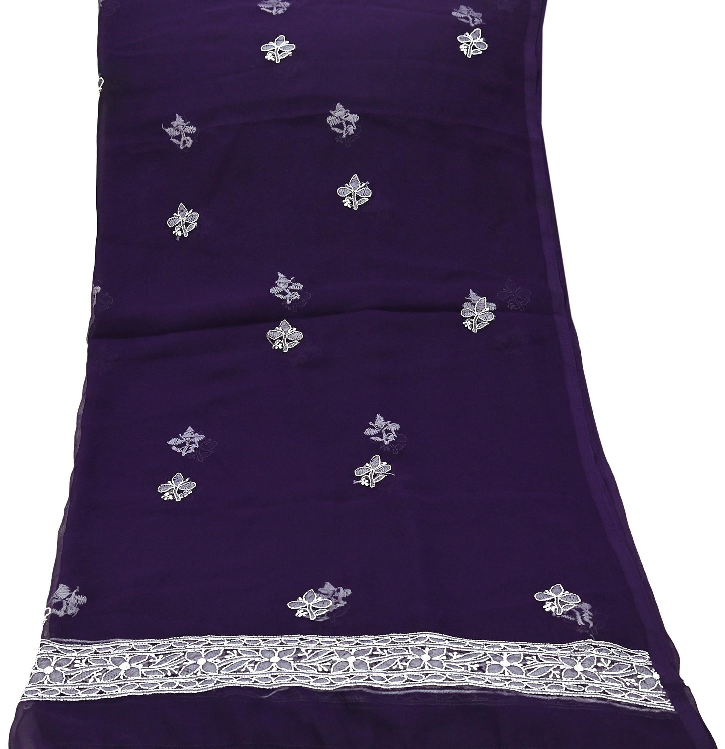 Indian Vintage Dupatta Purple Pure Georgette silk Long Stole Hand Embroidered Chikankari Stole Floral Scarf Scarves