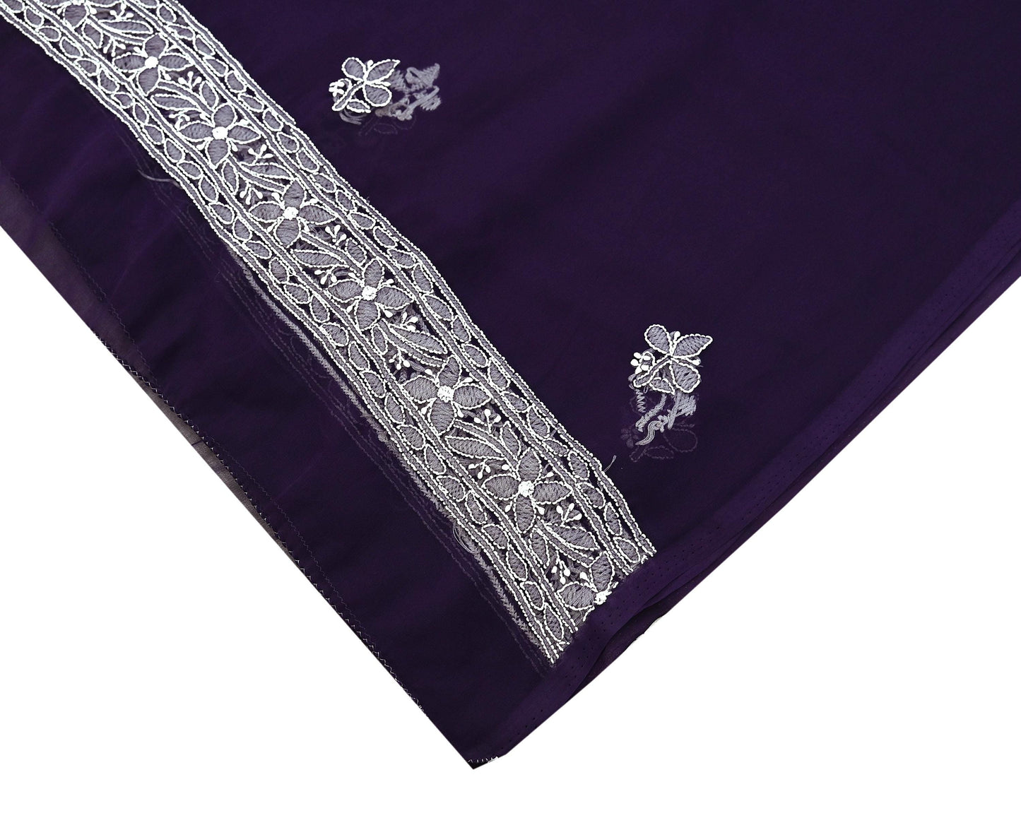 Indian Vintage Dupatta Purple Pure Georgette silk Long Stole Hand Embroidered Chikankari Stole Floral Scarf Scarves