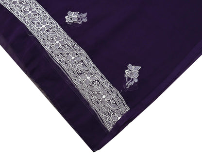 Indian Vintage Dupatta Purple Pure Georgette silk Long Stole Hand Embroidered Chikankari Stole Floral Scarf Scarves