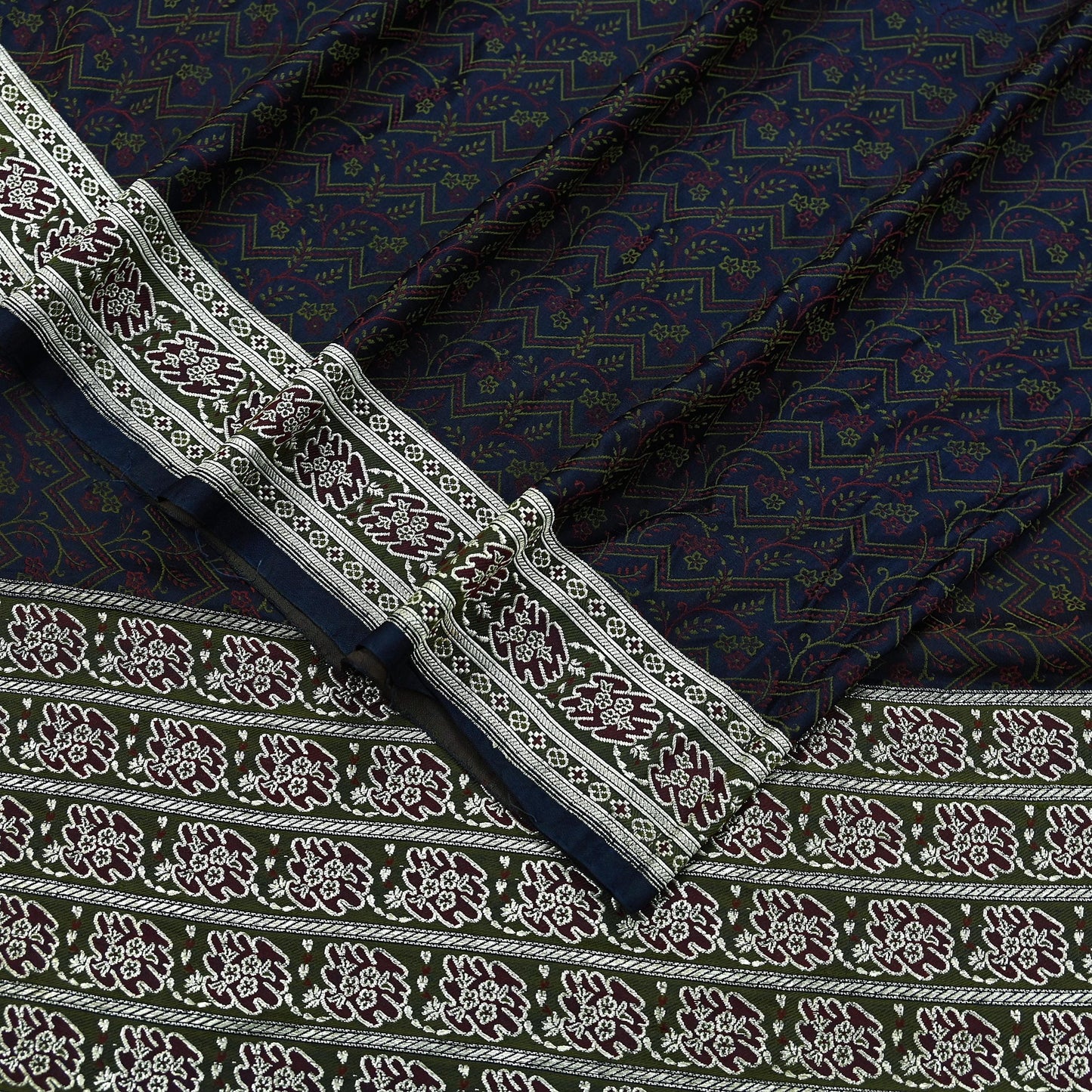 Indian Vintage Heavy Wedding Sari Blue Pure Satin Silk Woven Banarasi Tanchoi Sarees Zari 5Yd Ethnic Craft Fabric Upcycle Dress Making Used