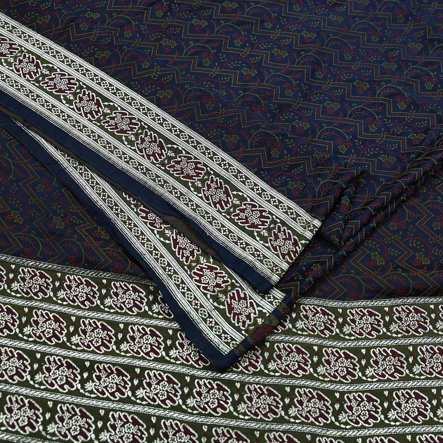 Indian Vintage Heavy Wedding Sari Blue Pure Satin Silk Woven Banarasi Tanchoi Sarees Zari 5Yd Ethnic Craft Fabric Upcycle Dress Making Used