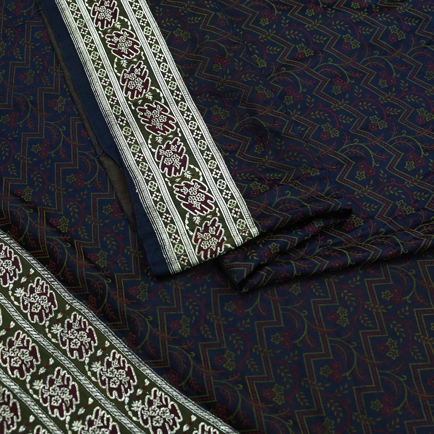 Indian Vintage Heavy Wedding Sari Blue Pure Satin Silk Woven Banarasi Tanchoi Sarees Zari 5Yd Ethnic Craft Fabric Upcycle Dress Making Used
