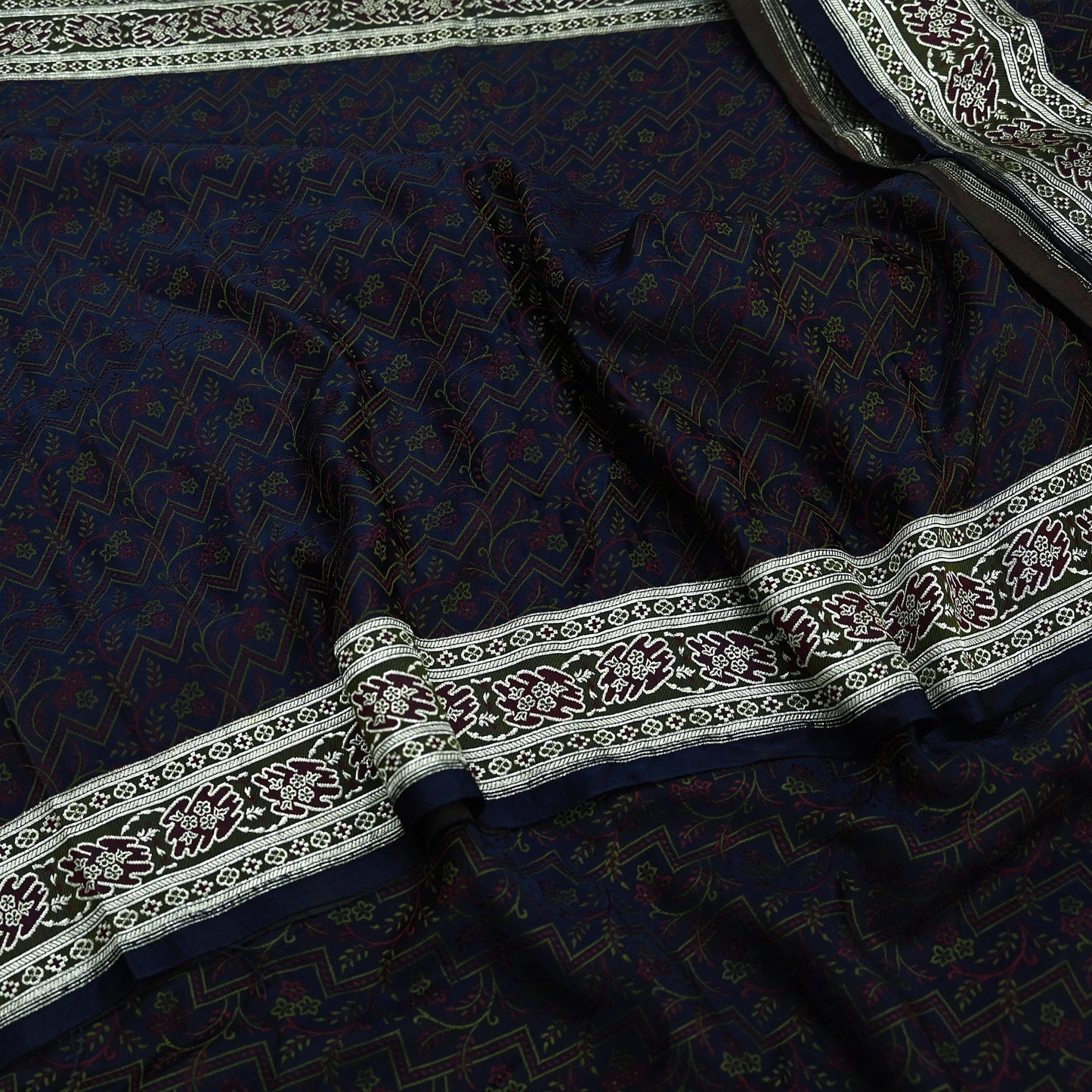 Indian Vintage Heavy Wedding Sari Blue Pure Satin Silk Woven Banarasi Tanchoi Sarees Zari 5Yd Ethnic Craft Fabric Upcycle Dress Making Used