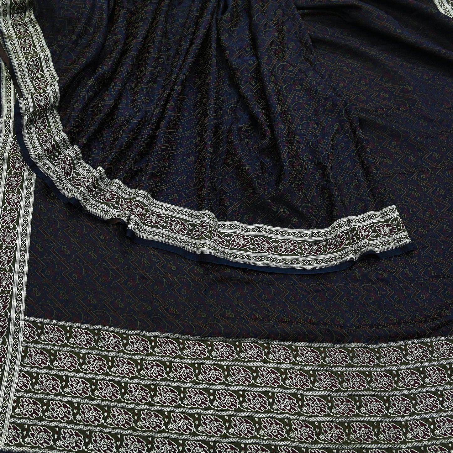 Indian Vintage Heavy Wedding Sari Blue Pure Satin Silk Woven Banarasi Tanchoi Sarees Zari 5Yd Ethnic Craft Fabric Upcycle Dress Making Used
