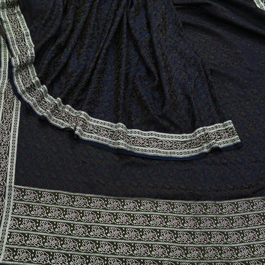 Indian Vintage Heavy Wedding Sari Blue Pure Satin Silk Woven Banarasi Tanchoi Sarees Zari 5Yd Ethnic Craft Fabric Upcycle Dress Making Used