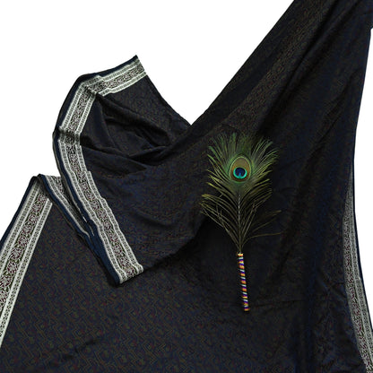 Indian Vintage Heavy Wedding Sari Blue Pure Satin Silk Woven Banarasi Tanchoi Sarees Zari 5Yd Ethnic Craft Fabric Upcycle Dress Making Used