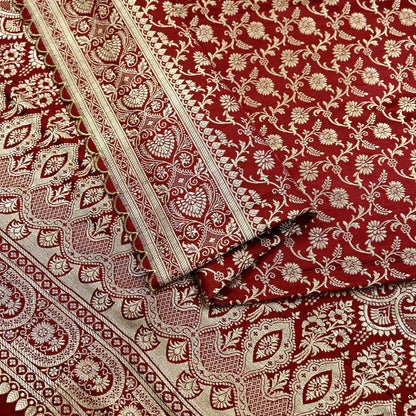 Indian Vintage Sari Maroon Heavy Wedding  Pure Satin Silk Woven Banarasi Brocade Sarees Zari 5Yd Dress making Crafting Quilting