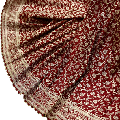 Indian Vintage Sari Maroon Heavy Wedding  Pure Satin Silk Woven Banarasi Brocade Sarees Zari 5Yd Dress making Crafting Quilting