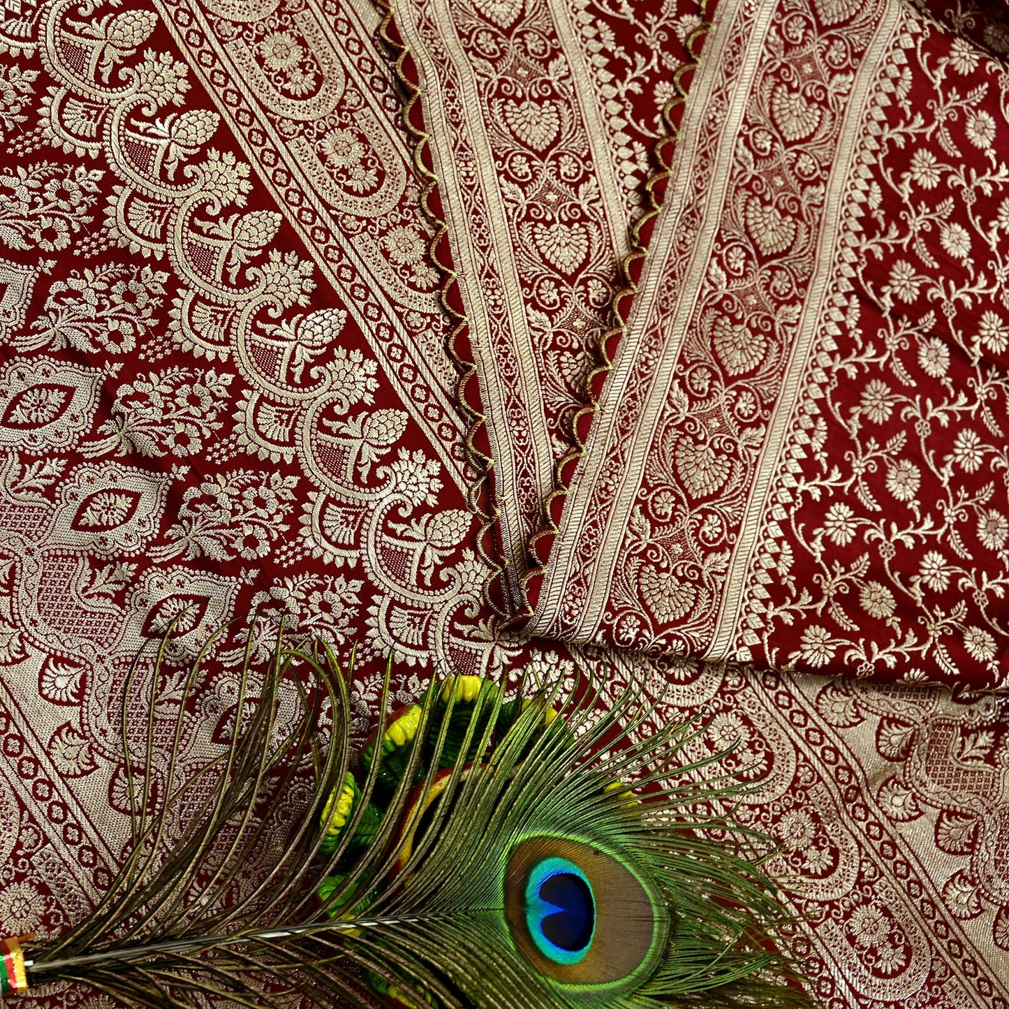 Indian Vintage Sari Maroon Heavy Wedding  Pure Satin Silk Woven Banarasi Brocade Sarees Zari 5Yd Dress making Crafting Quilting