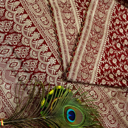Indian Vintage Sari Maroon Heavy Wedding  Pure Satin Silk Woven Banarasi Brocade Sarees Zari 5Yd Dress making Crafting Quilting