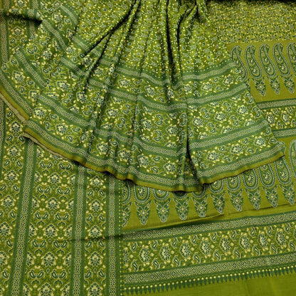 Indian Vintage Sari Green Heavy Pure Satin Silk Hand Woven Tanchoi Sarees Ethnic Wear 5Yd Paisley Craft Fabric Dress Making Crafting