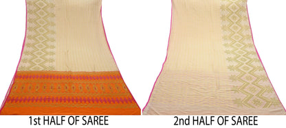 Indian Vintage Sari 100% Pure Silk Hand Woven Sarees Craft Fabric 5Yd Ethnic Sewing Upcycle dress Making Crafting Quilting Used Zari