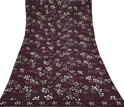 Indian Vintage Heavy Maroon Dupatta Pure Georgette silk Long Stole Hand Embroidered Chikankari Stole Scarf Scarves Veil